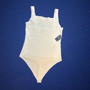 Abercrombie & Fitch Square Neck 1 piece Bodysuit Thong White Size L New **READ